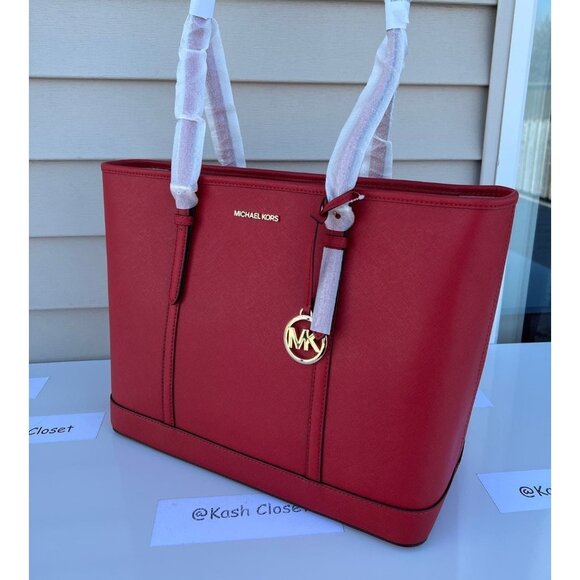 Michael Kors Tote Large Saffiano Leather Jet Set Travel Bag Flame - Picture 2 of 9